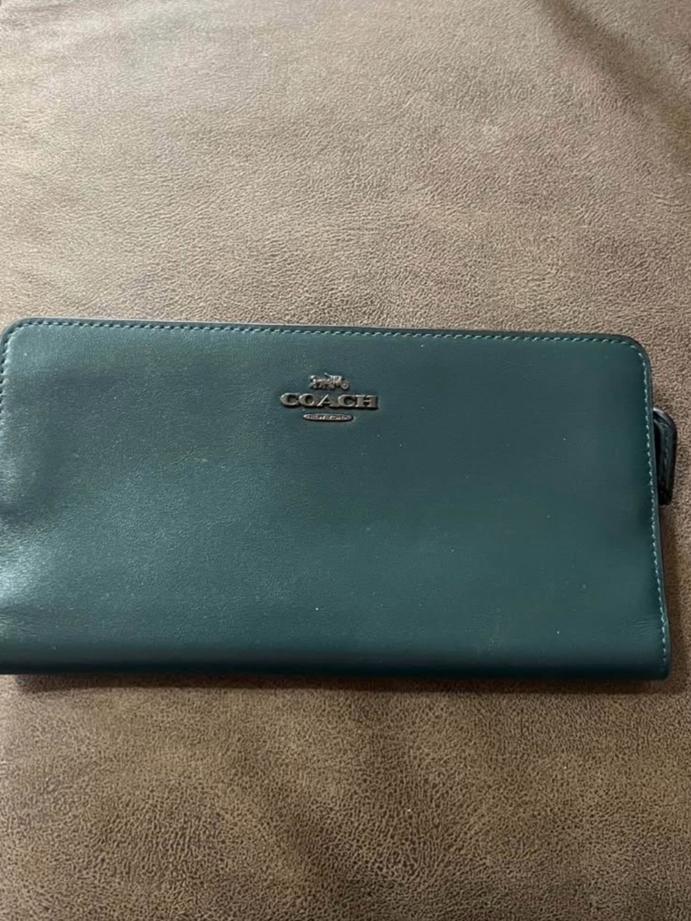 Coach Zip-Around Wallet in Teal Green with Silver Logo